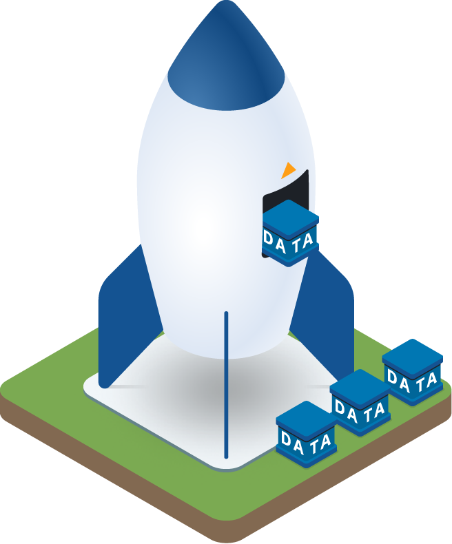 Rocket ship illustration denoting enhanced capabilities of the HawkSoft 6