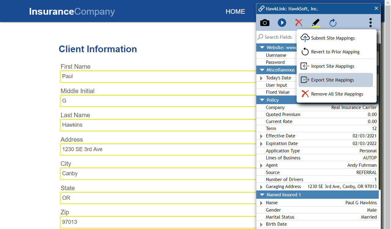 Export mappings with HawkLink