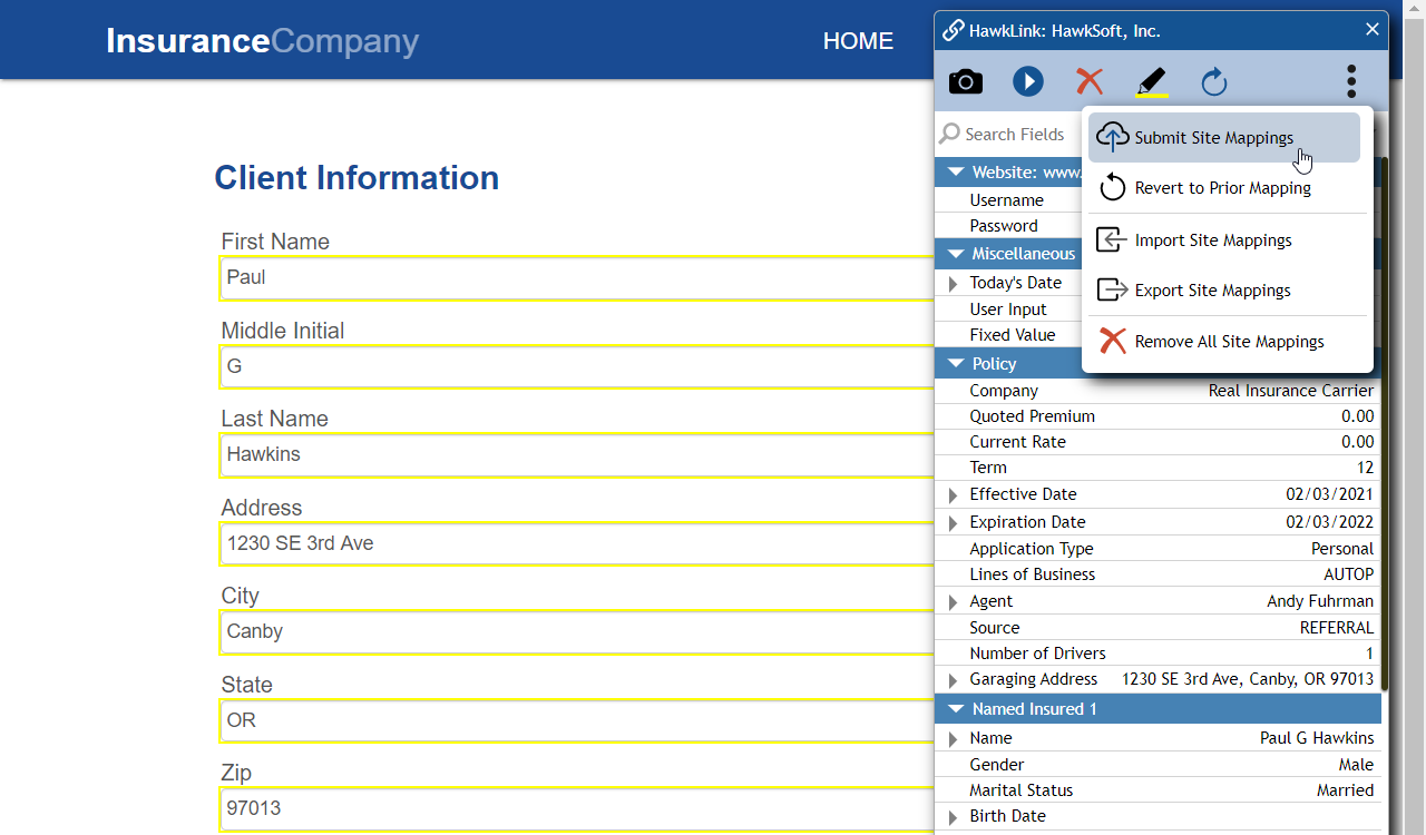 Submit site mappings with HawkLink